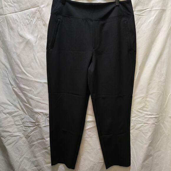 Athleta Slim Pants in black work slacks size 12 stretchy waist zip pockets - Picture 1 of 10
